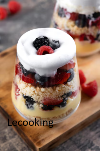 trifle dessert with berries cream wooden tabletypical english dessert 123827 22656