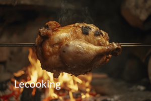 charred rotisserie chicken open flames barbecue square format with room text 1250153 23670