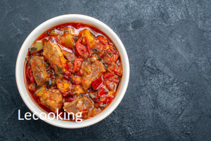 top view vegetable soup with meat inside plate grey 140725 36040